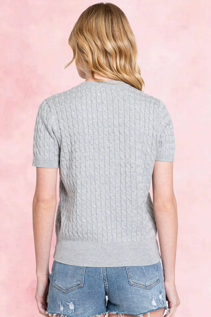 Cozy Vibes Cable Sweater Top - Grey