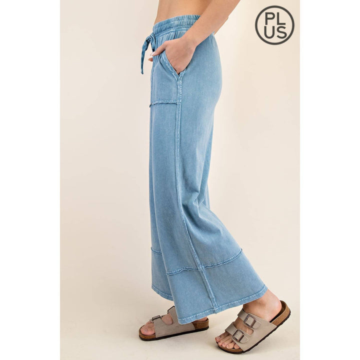 RAE MODE PLUS SIZE MINERAL WASHED WIDE LEG PANT - Dusty Blue