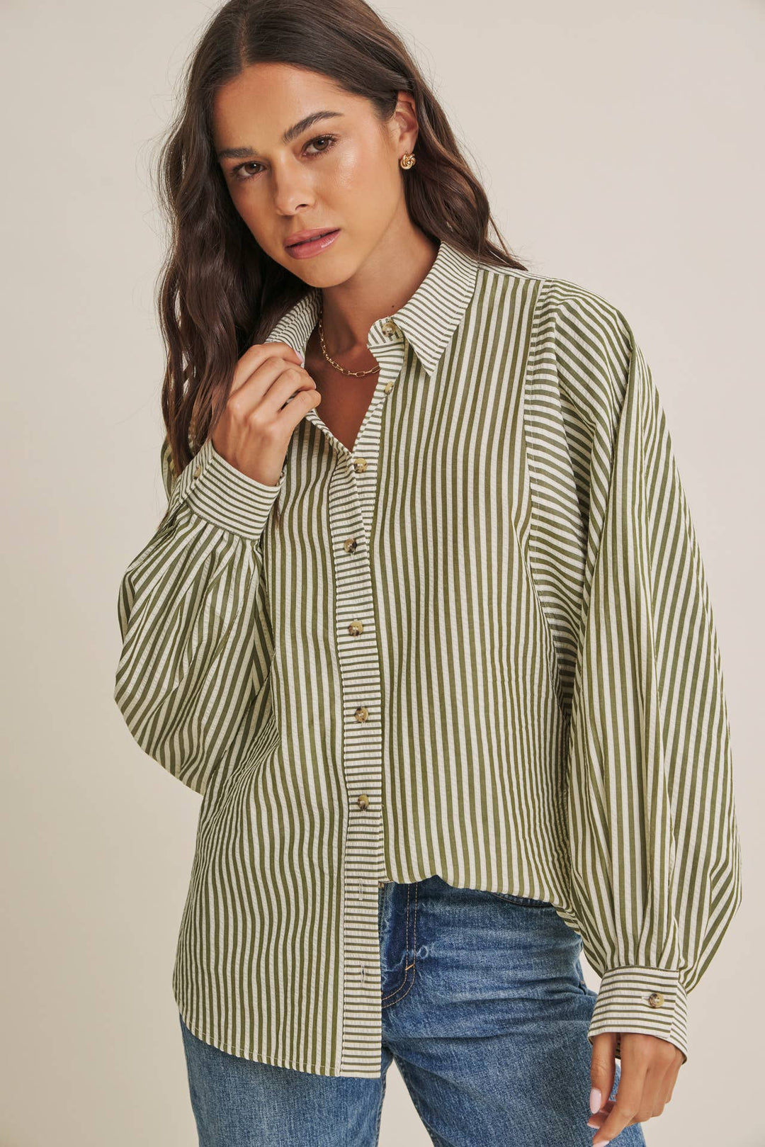 Between the Lines Button-Up - Brick Red
