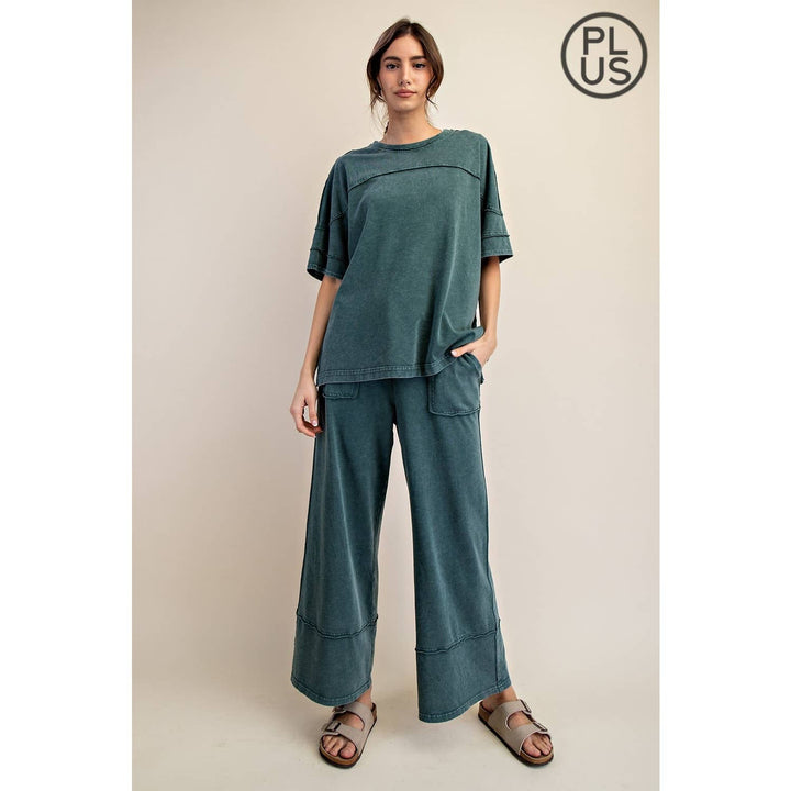 RAE MODE PLUS SIZE MINERAL WASHED WIDE LEG PANT - Dusty Blue