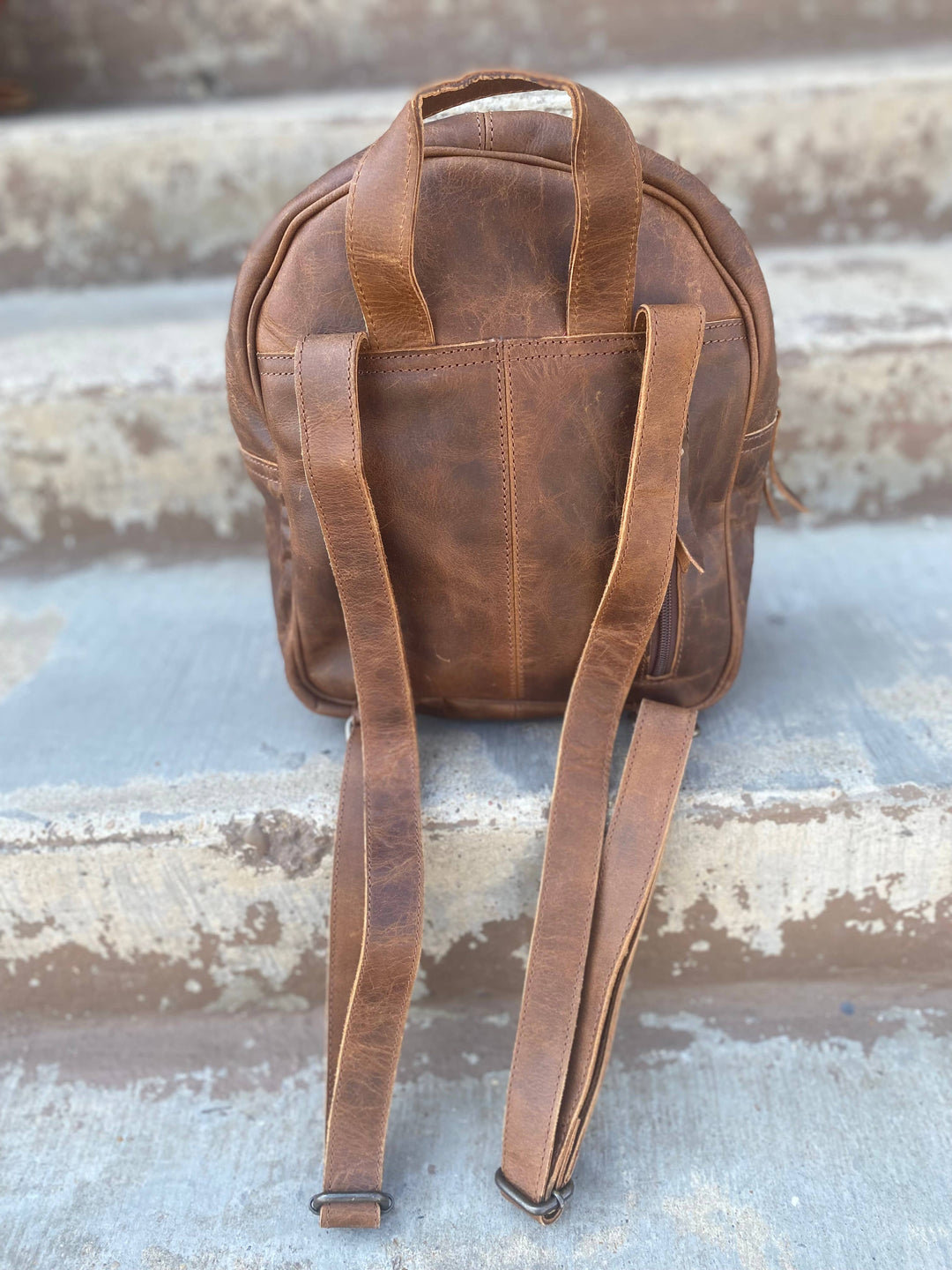 Camel Brown BootStitch Leather Mini Backpack  