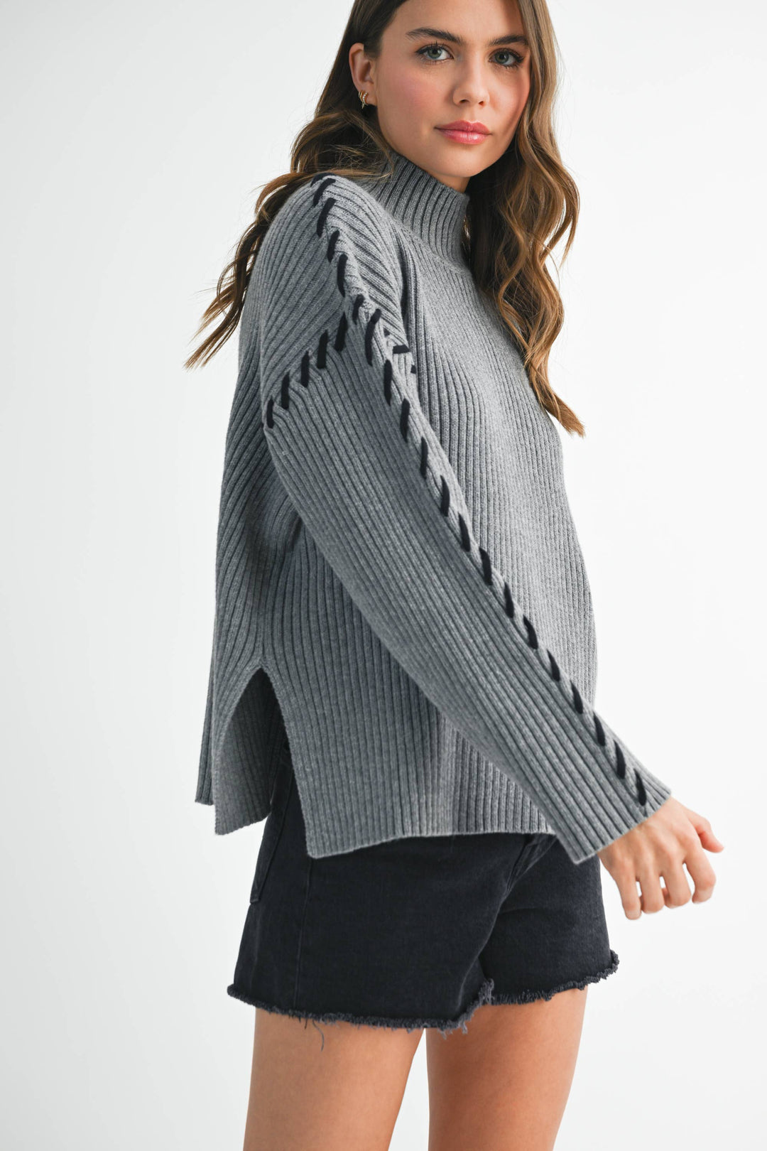 Georgina Sweater - Gray with Black Stitch
