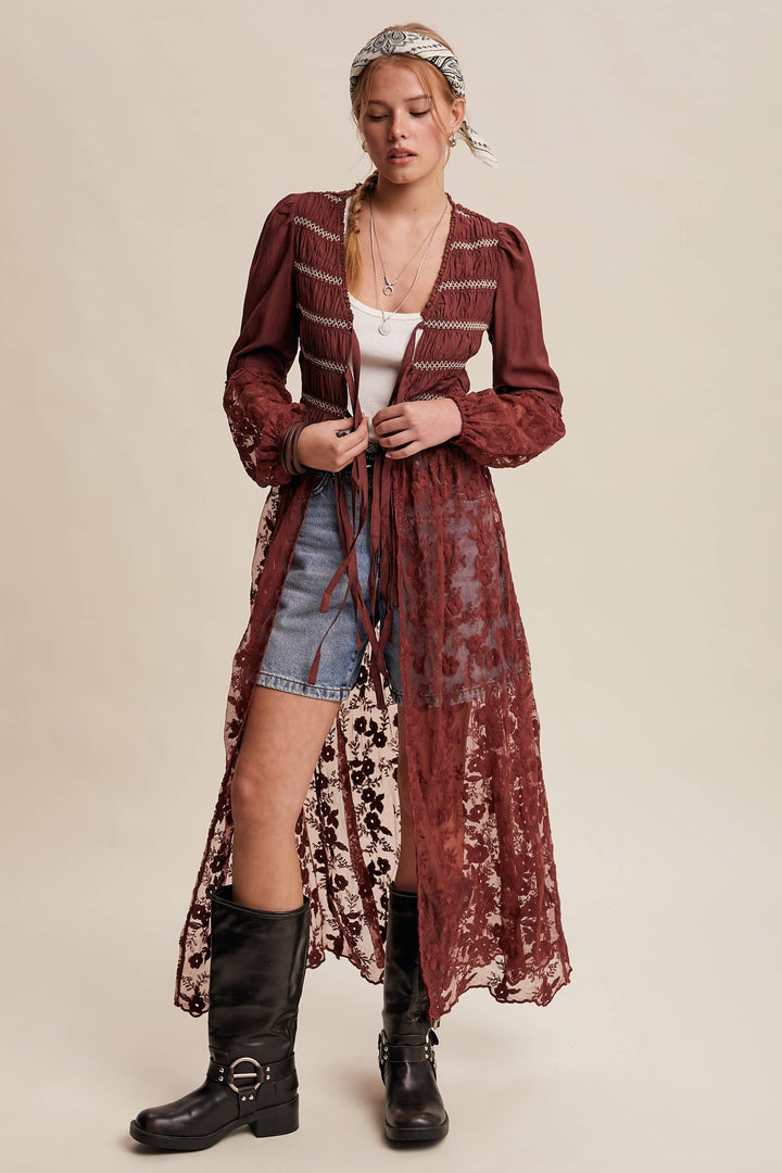 Prairie Romance Lace-Up Maxi Duster