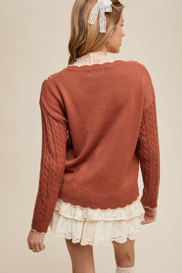 Autumn Garden Cable Knit Sweater in Terracotta