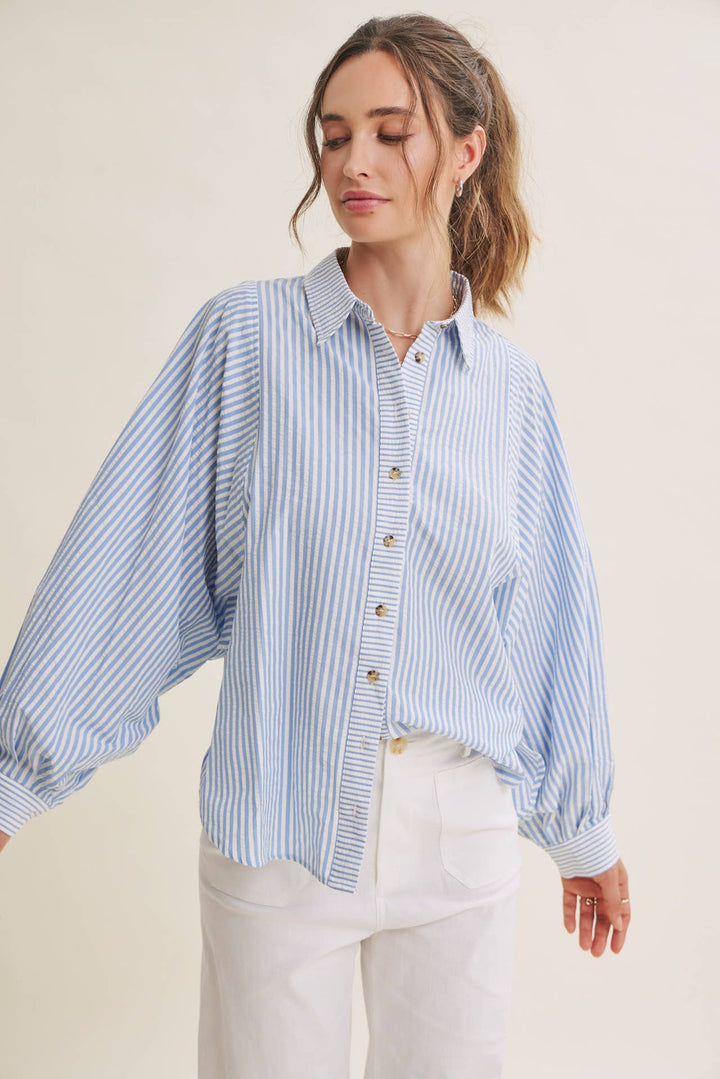 Between the Lines Button-Up - Brick Red