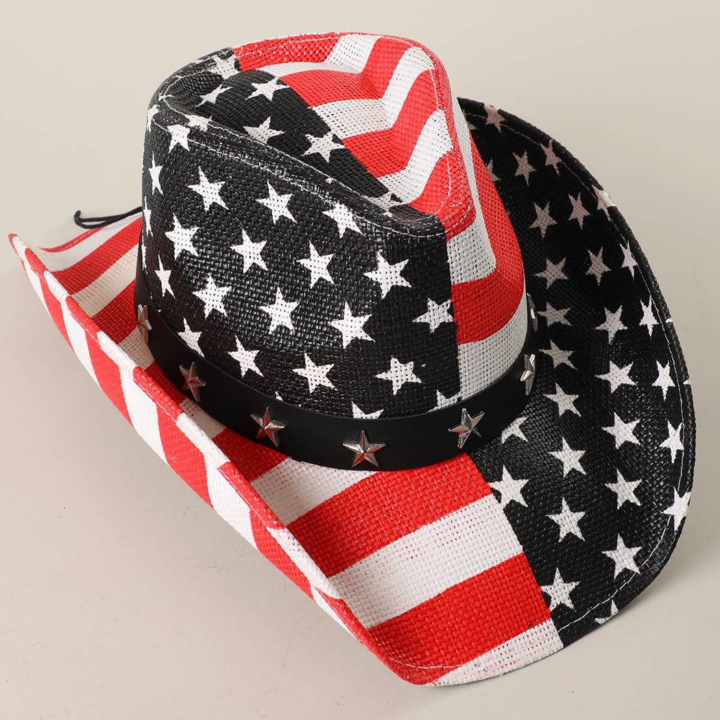 USA American Flag Straw Cowboy Hat