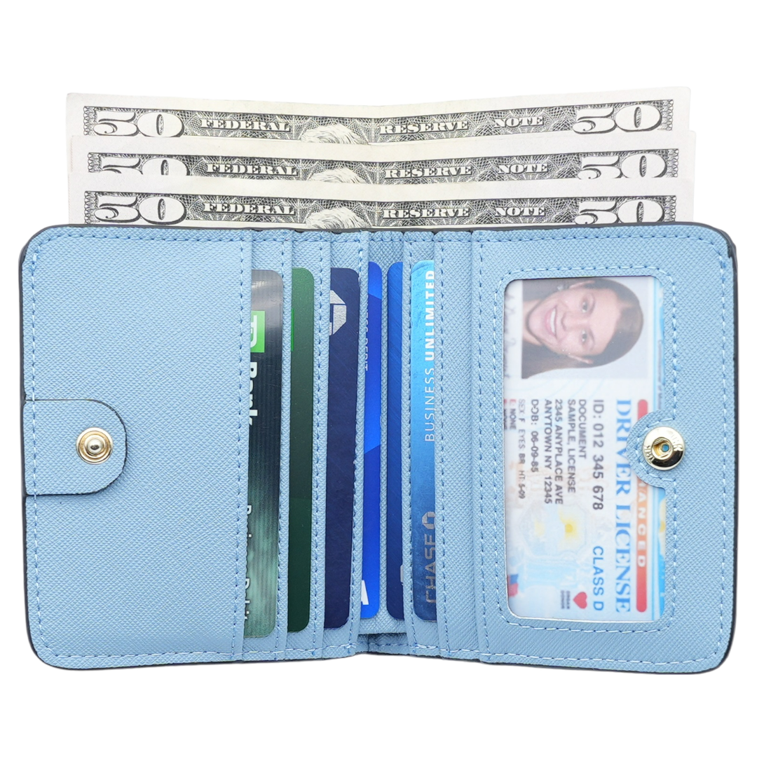 Women's Small Compact Bifold Leather Wallet - RFID Technology - 12 colors