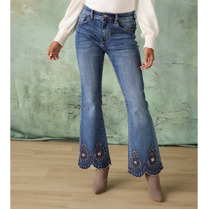 EverStretch Flare Jean with Beaded Scallop Hem