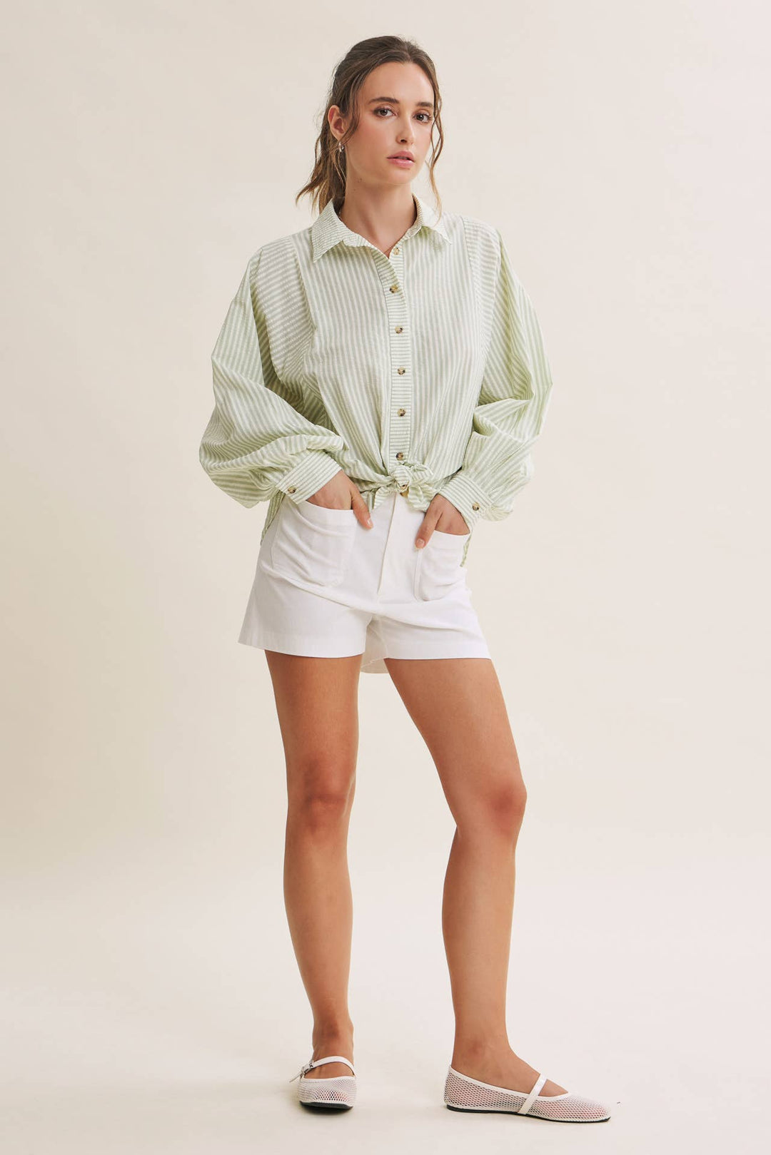 Between the Lines Button-Up - Brick Red