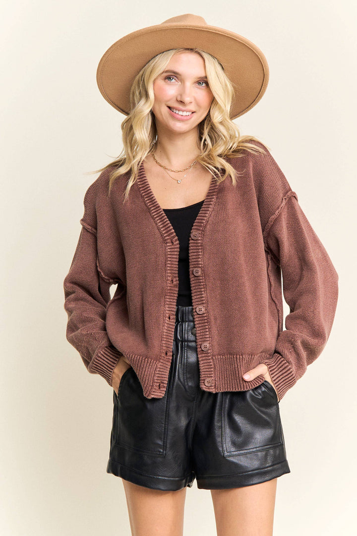 Knit Happens Button-Up Cardigan - Brown