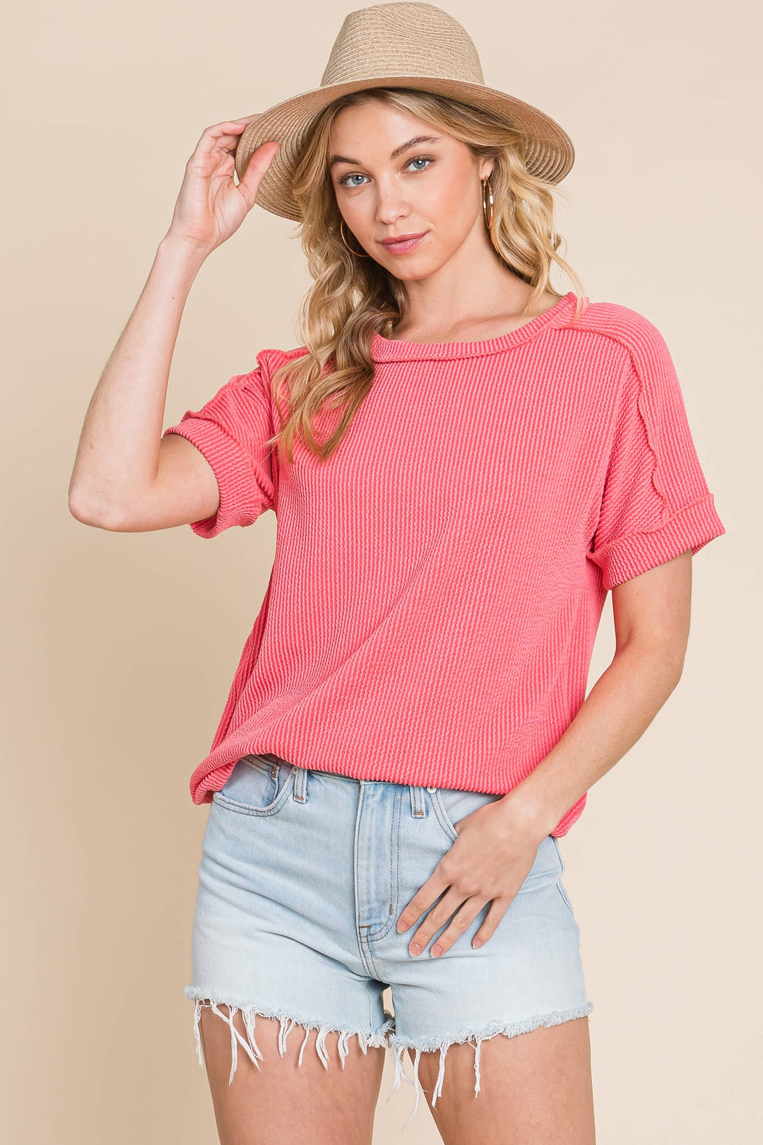 The Breezy Ribbed Knit Top - Watermelon