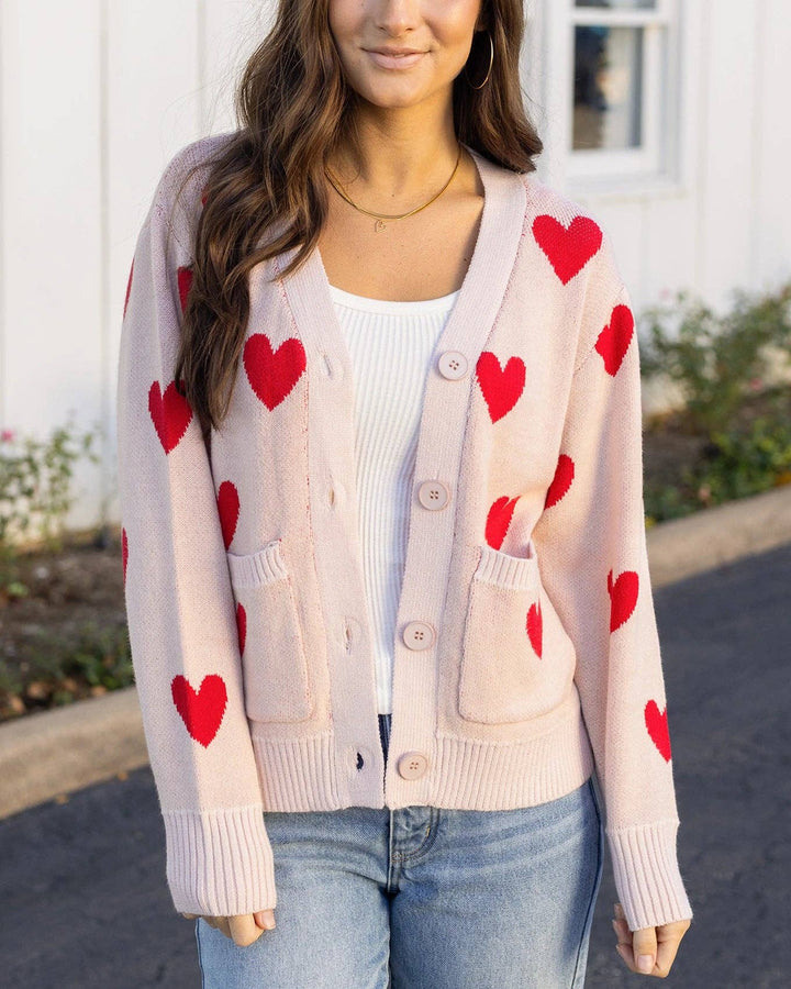 Knit Heart Cardigan in Cream