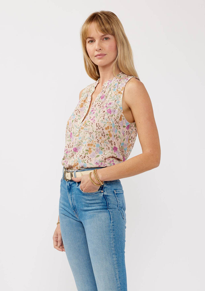 Floral Rayon Eyelet Button-Front Tank