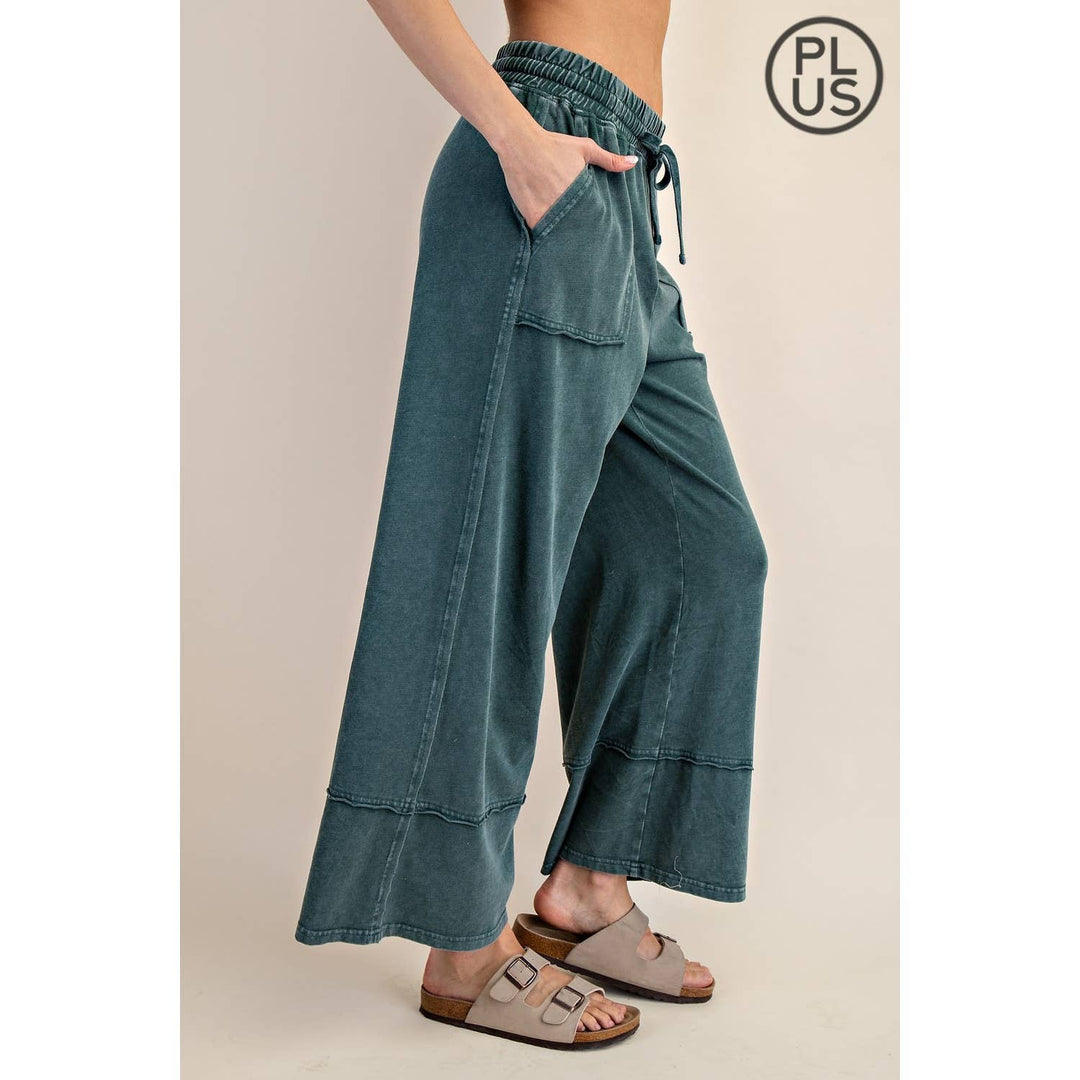 RAE MODE PLUS SIZE MINERAL WASHED WIDE LEG PANT - Dusty Blue