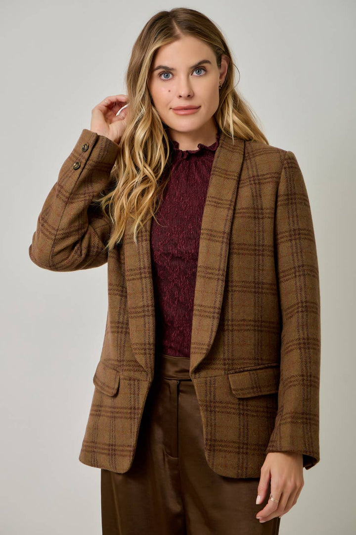 Autumn in Oxford Wool-Blend Plaid Blazer