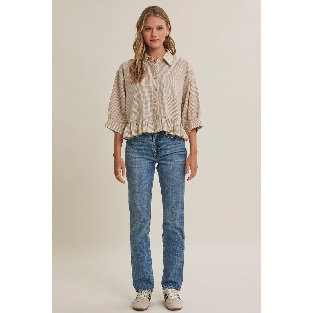 Sunday Stroll Gingham Ruffle Top - Olive
