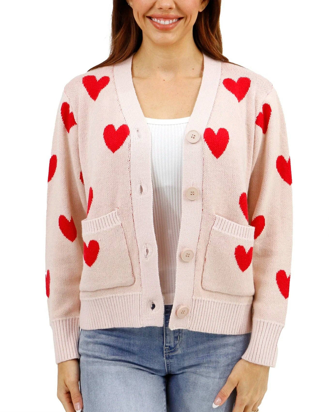 Knit Heart Cardigan in Cream