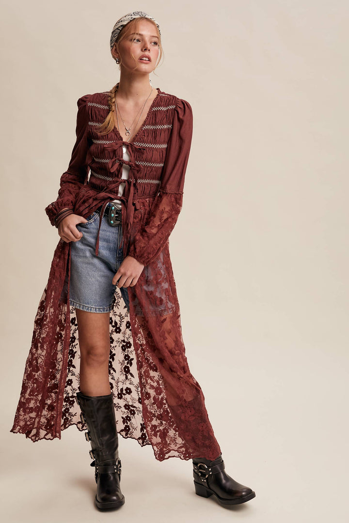 Prairie Romance Lace-Up Maxi Duster