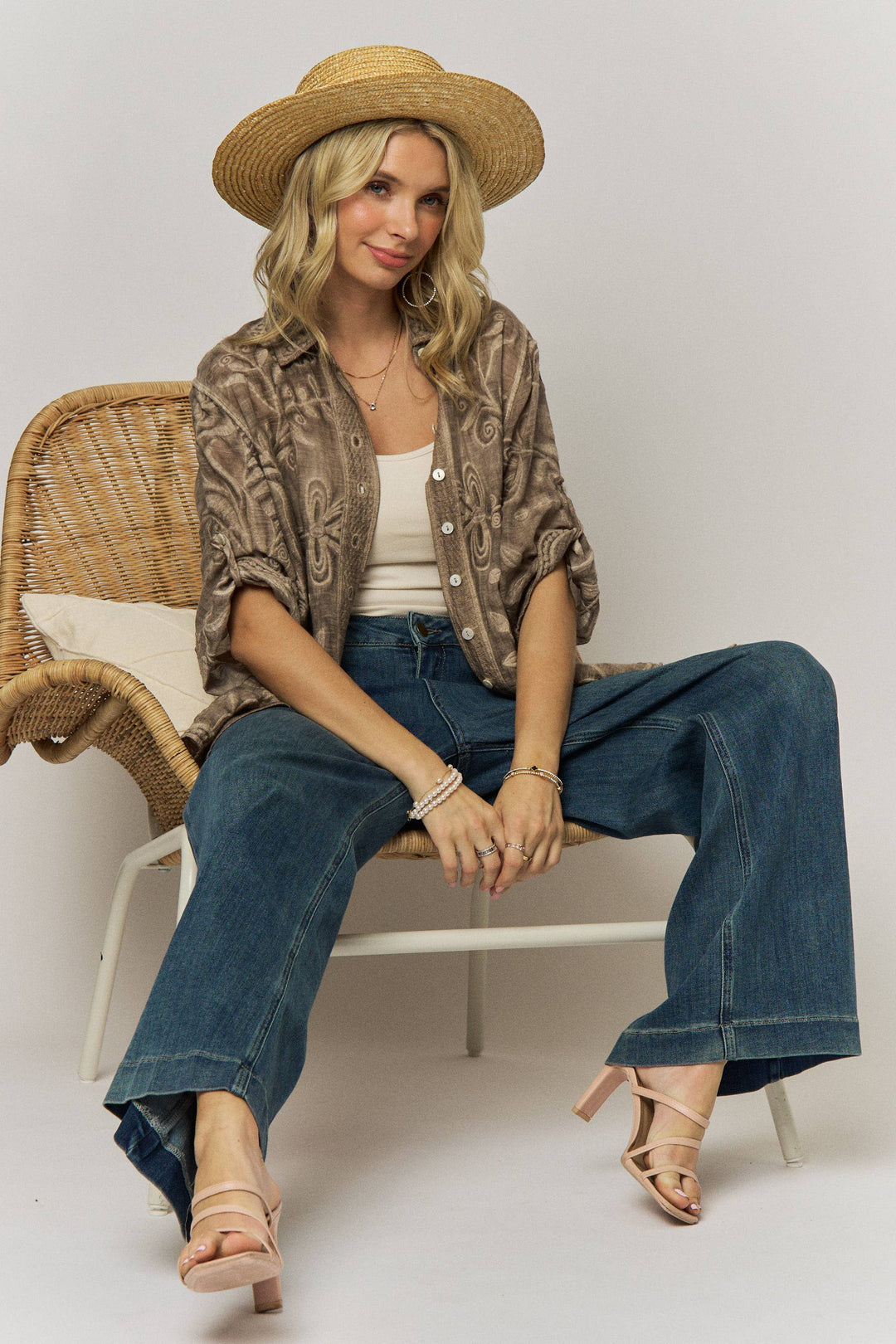 Wildflower Wanderer Mocha Button-Down Blouse