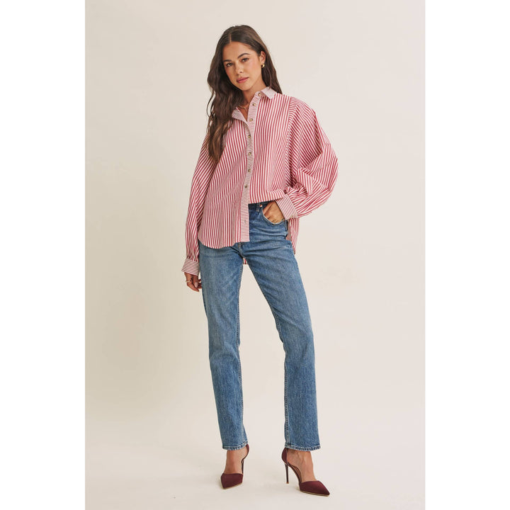 Between the Lines Button-Up - Brick Red