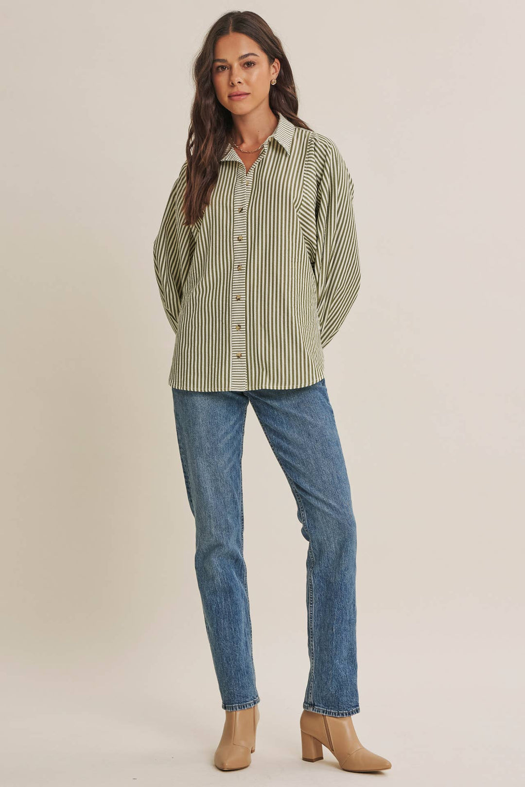 Between the Lines Button-Up - Brick Red