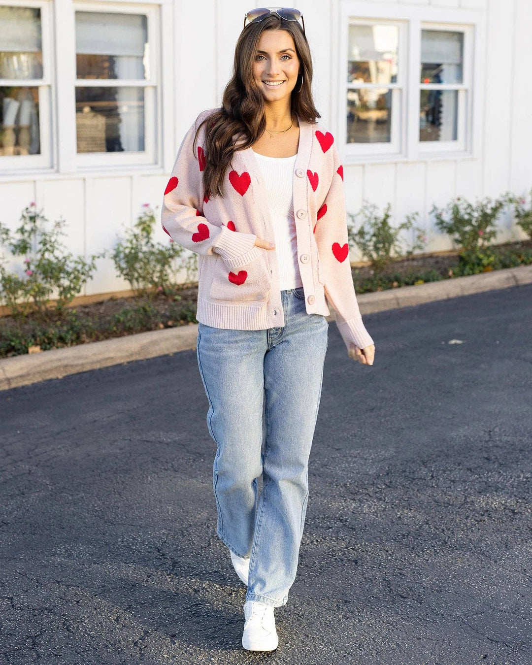 Knit Heart Cardigan in Cream