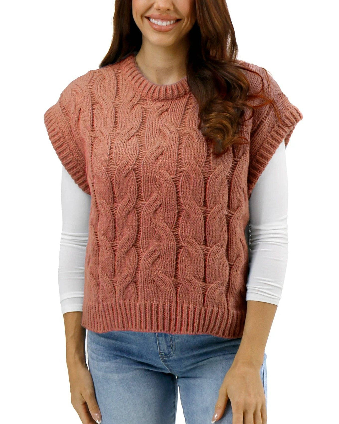 Grace and Lace Cabled Knit Sweater Vest in Cider