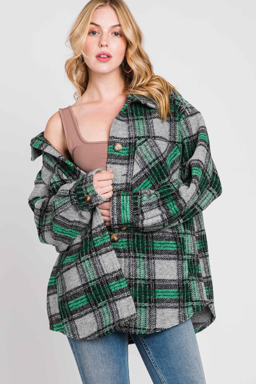 Soft Cozy Plaid Jacket - Green