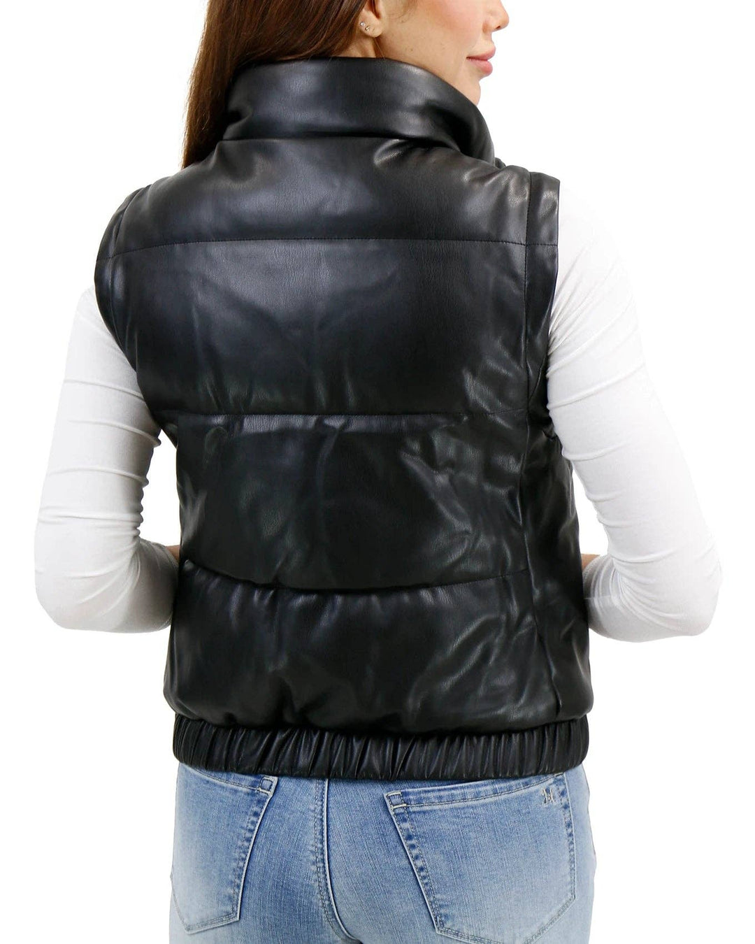 Grace and Lace Butter Faux Leather Puffer Jacket/Vest in Black