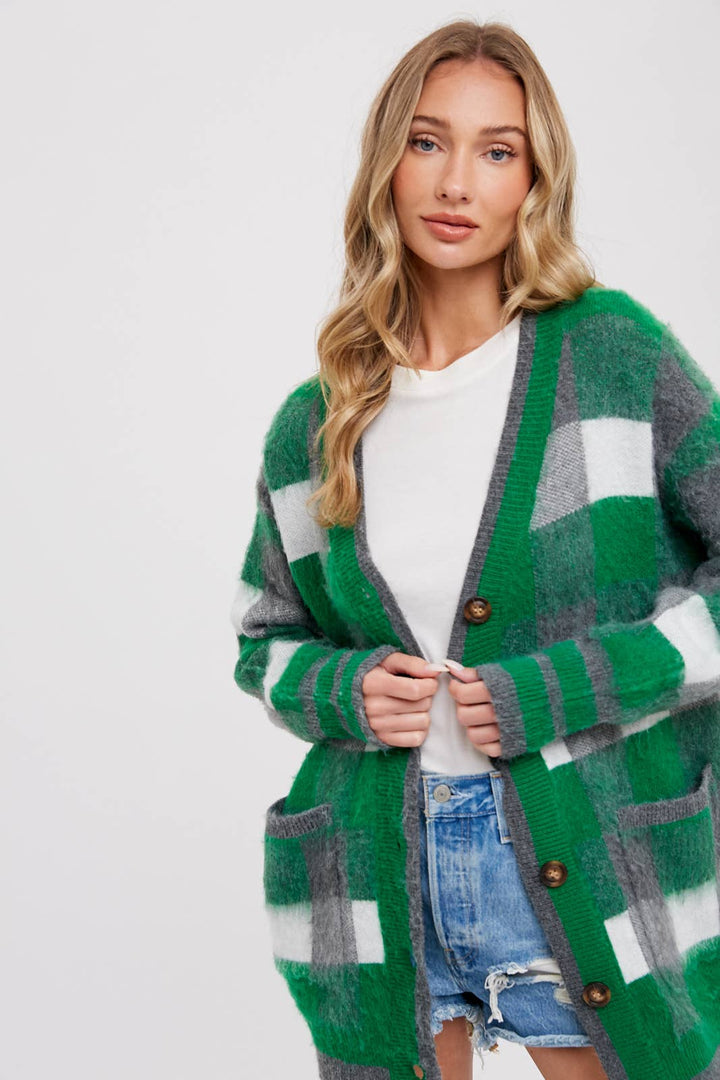 TARTAN PLAID CARDIGAN - Green