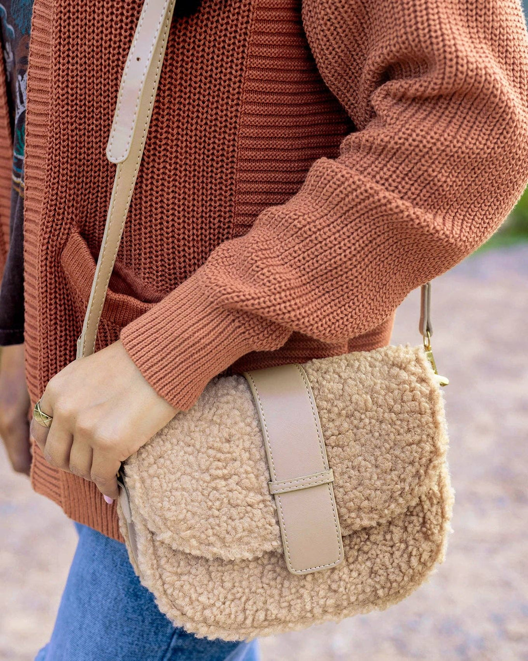 Grace and Lace Sherpa Purse in Camel