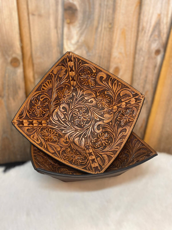 Tooled Leather Floral Bowl 