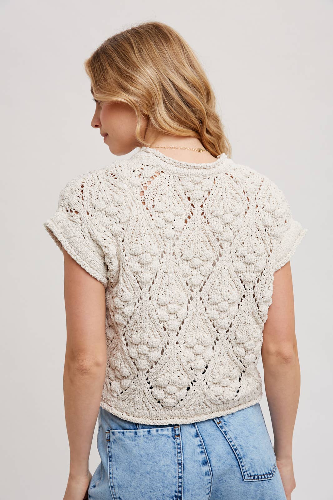 Chunky Knit Sweater Short Sleeve - Natural