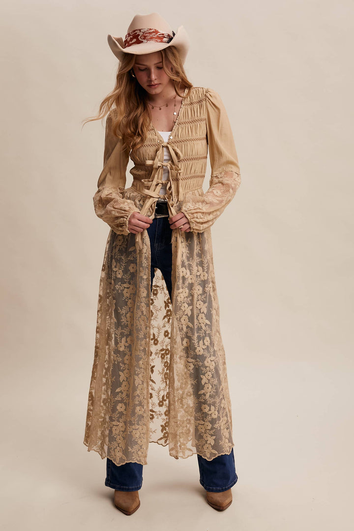 Prairie Romance Lace-Up Maxi Duster