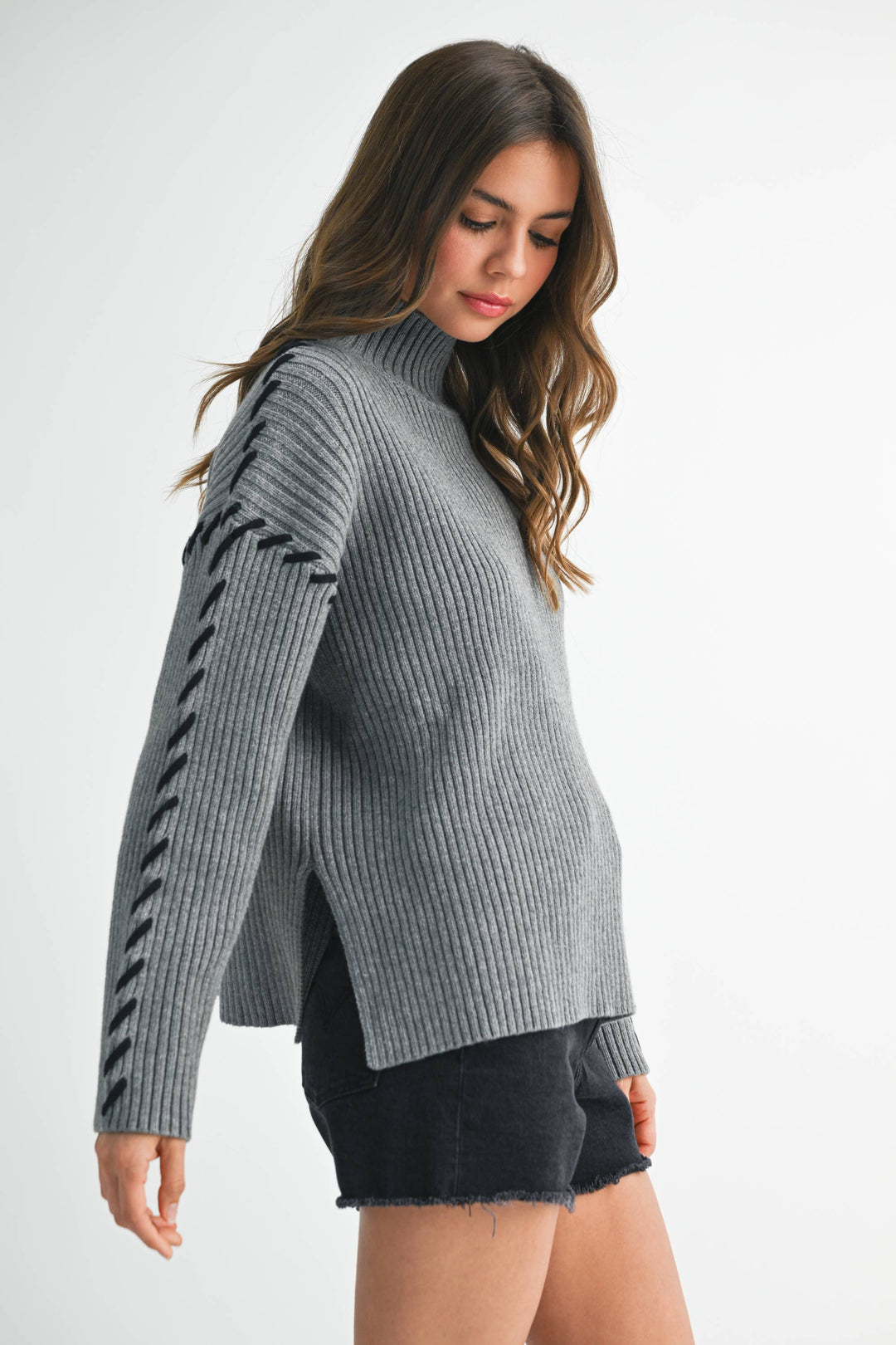 Georgina Sweater - Gray with Black Stitch