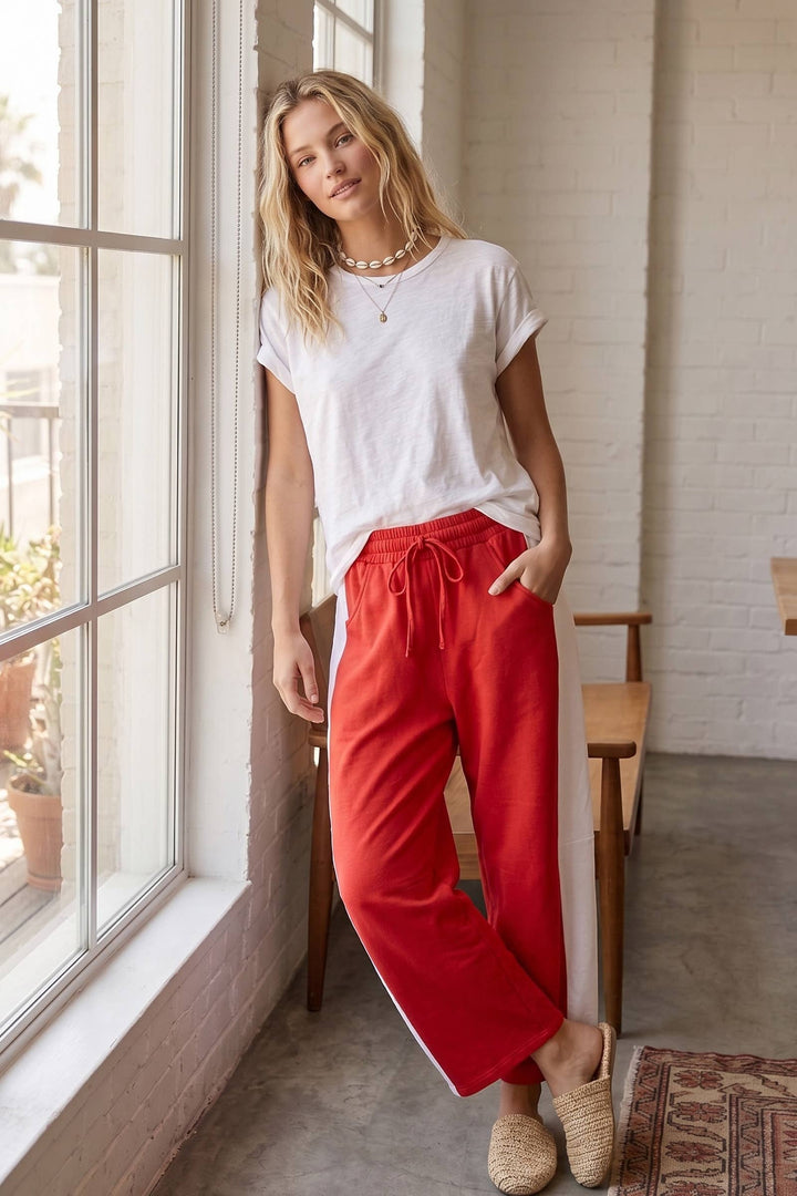 Scuba Side Panel Gameday Relaxed Barrel Pant - Red/Black