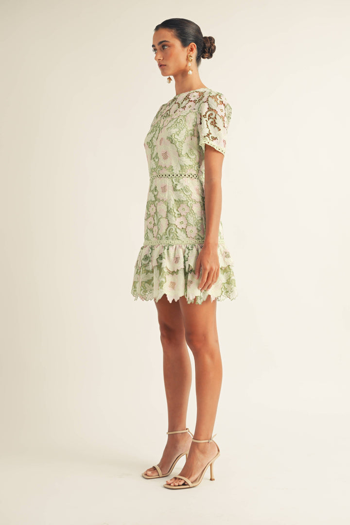 Haley - Short Slv Sweetheart Floral Lace Fitted Mini Dress