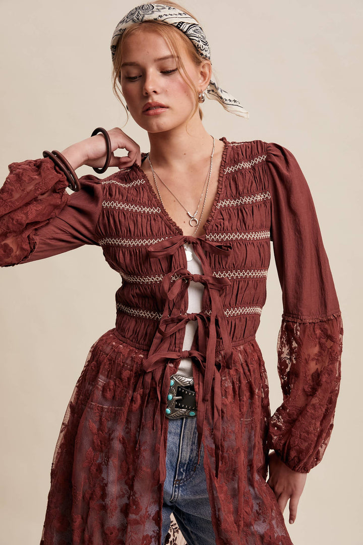 Prairie Romance Lace-Up Maxi Duster