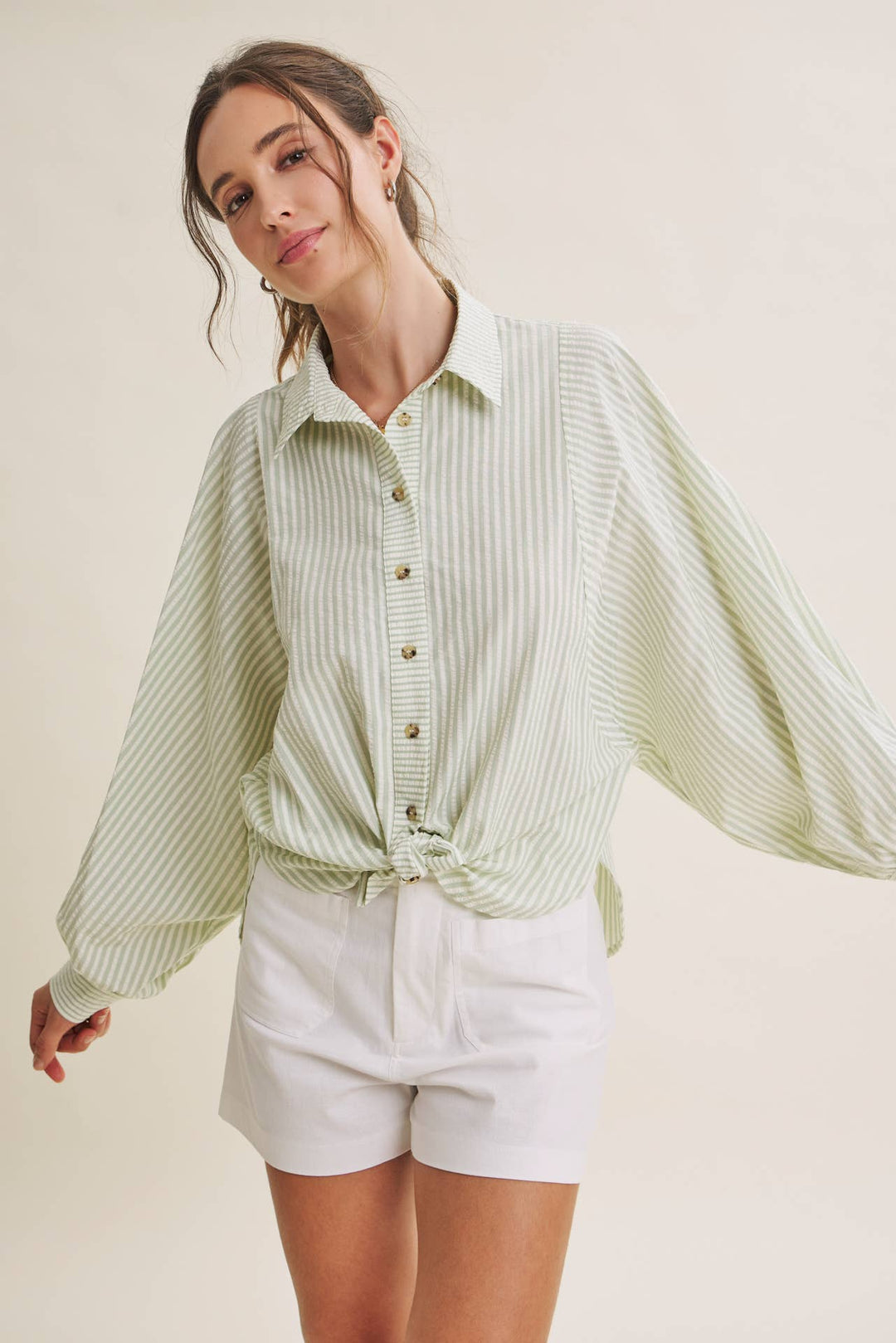 Between the Lines Button-Up - Brick Red