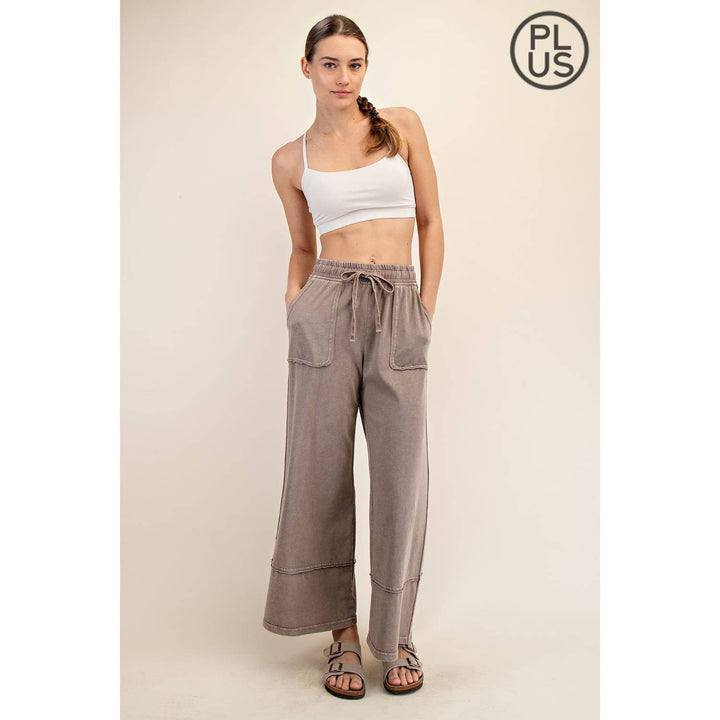 RAE MODE PLUS SIZE MINERAL WASHED WIDE LEG PANT - Dusty Blue