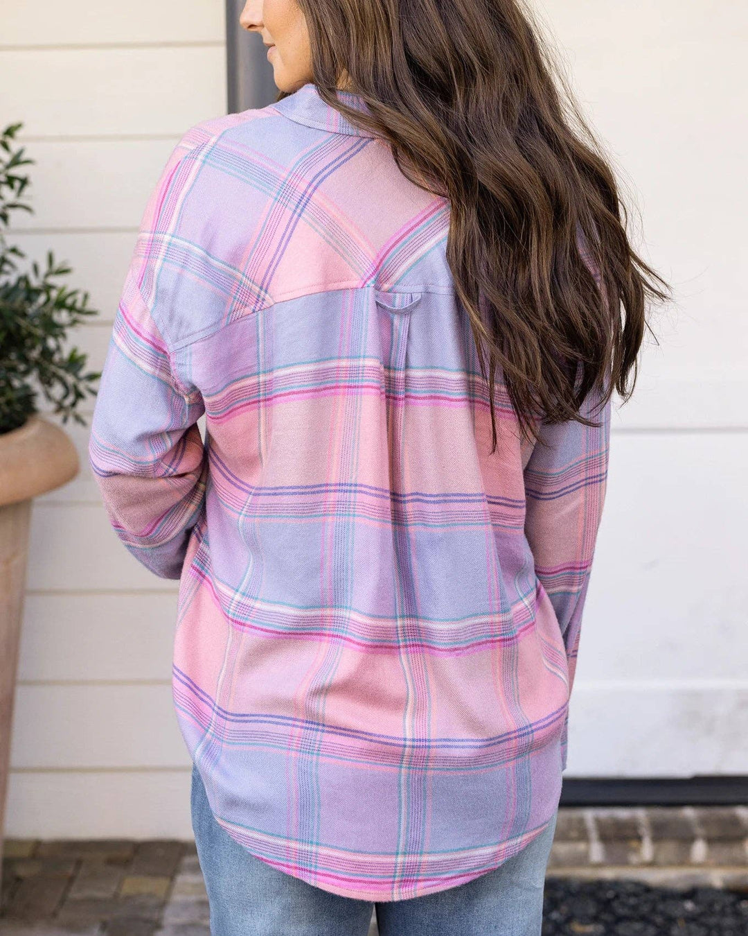 Soft Brushed Spring Plaid Shirt in Pink Plaid