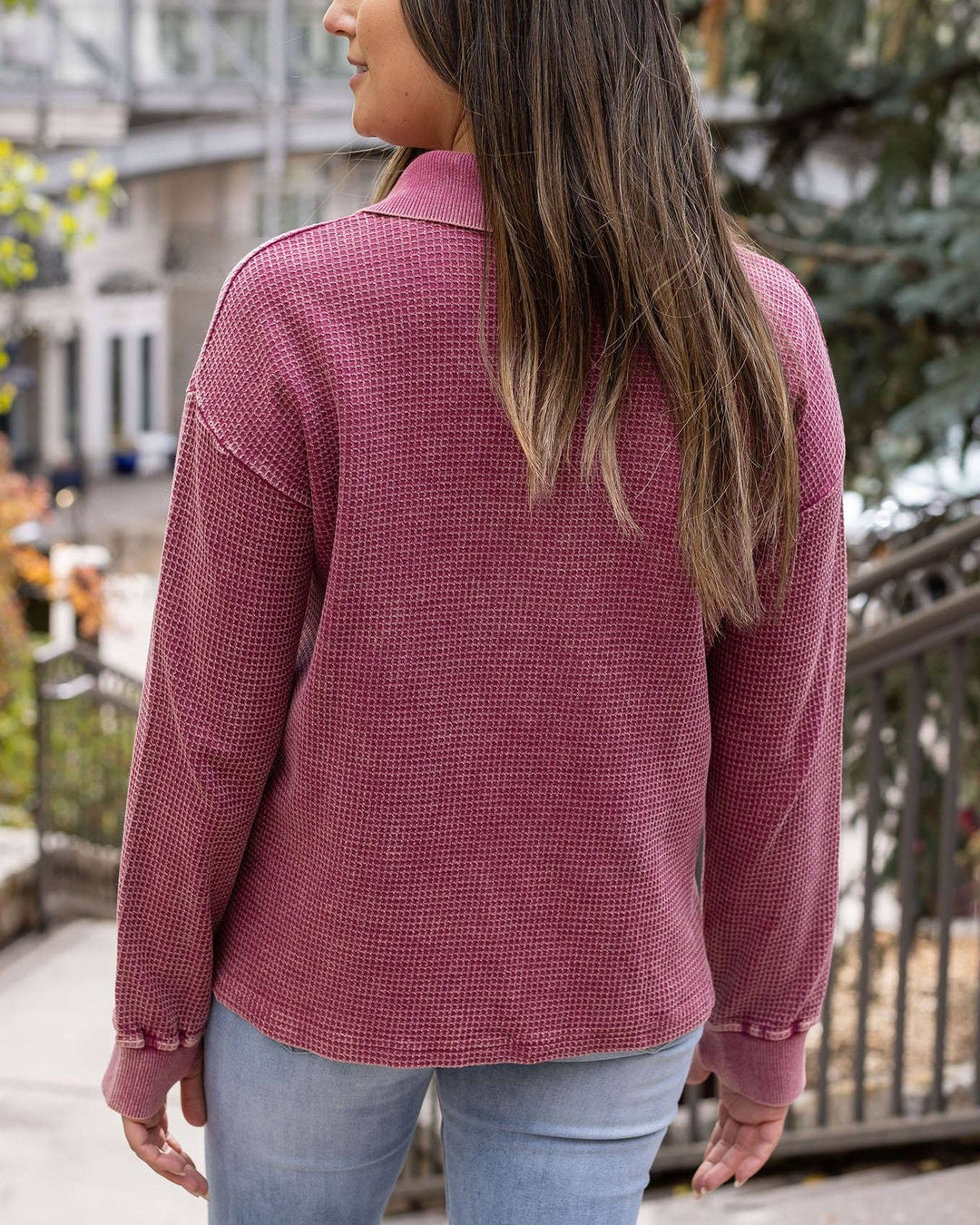 Grace and Lace Hideaway Thermal Pullover in Washed Berry