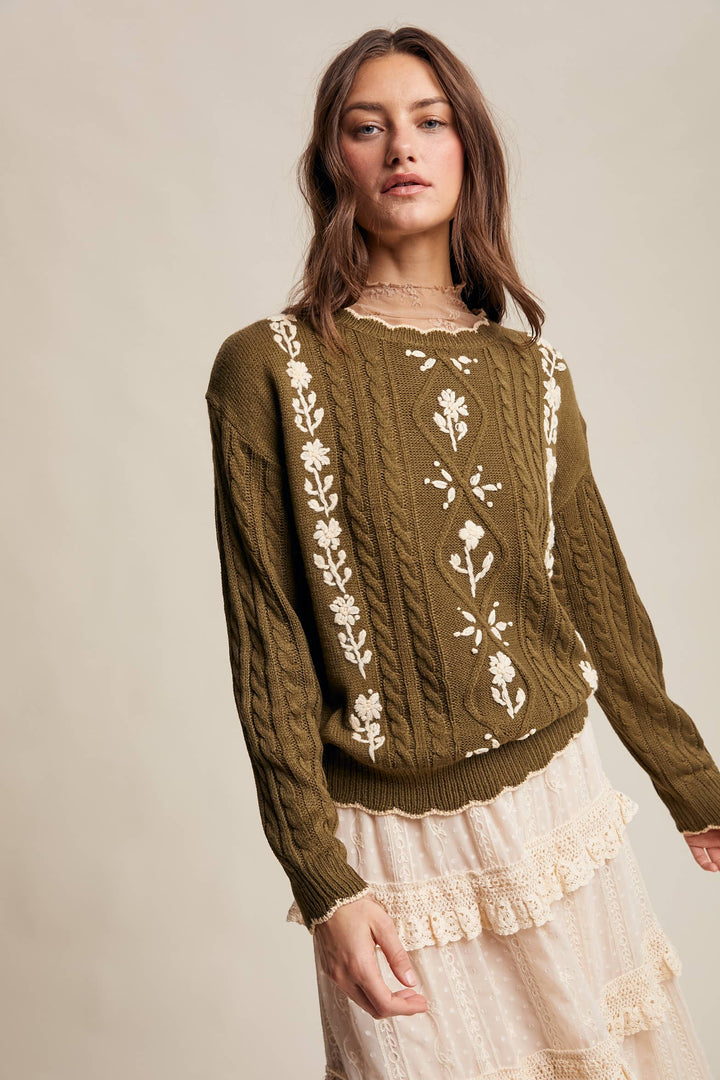 Autumn Garden Cable Knit Sweater in Terracotta
