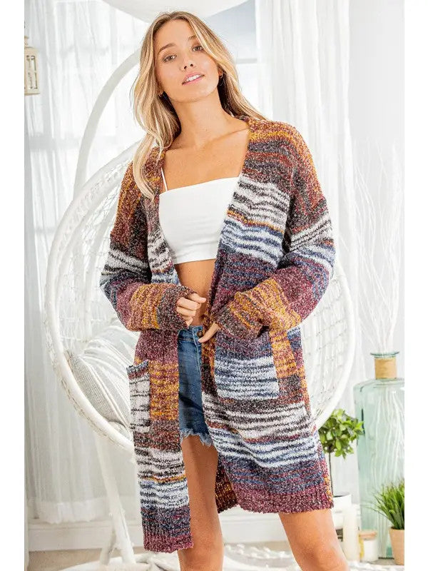 Plus Size - Multicoloured Striped Cardigan