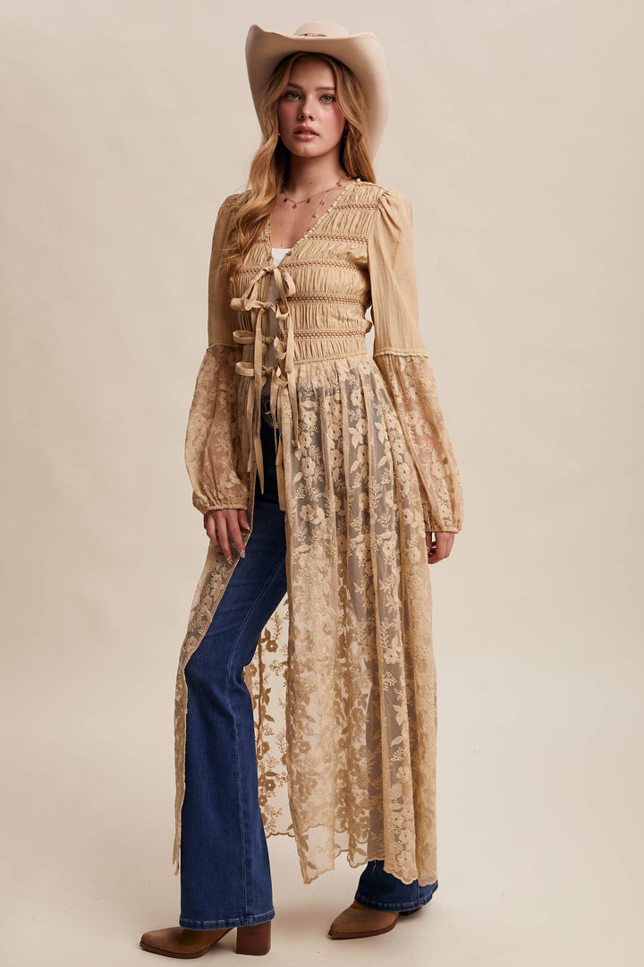 Prairie Romance Lace-Up Maxi Duster
