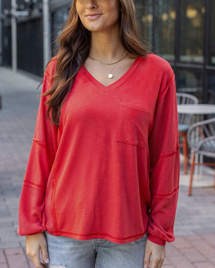 Dolman Sleeve Boho V-Neck Top in Poppy