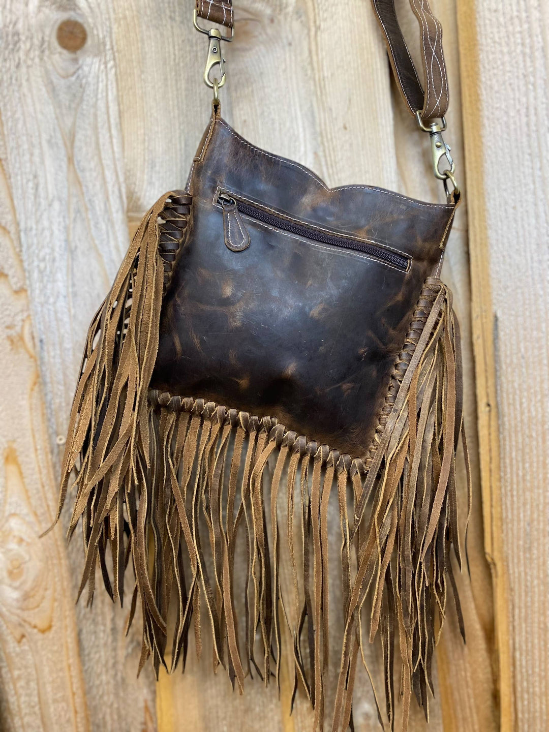 Aztec All Tooled Leather Crossbody with Fringe