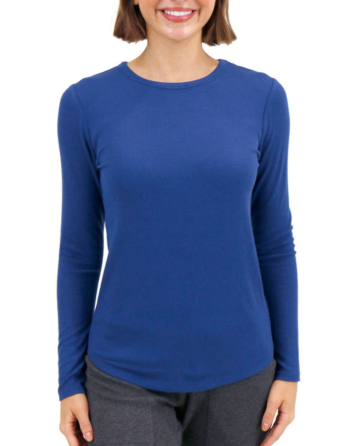 Essential Ribbed Long Sleeve Tee In Classic Blue