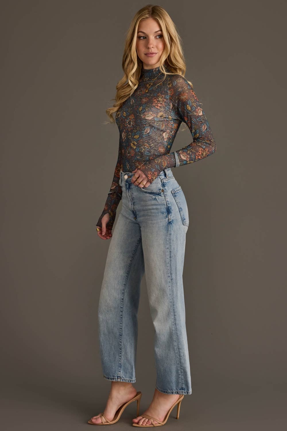 Layer Me Lovely Mesh Top - Gray Floral