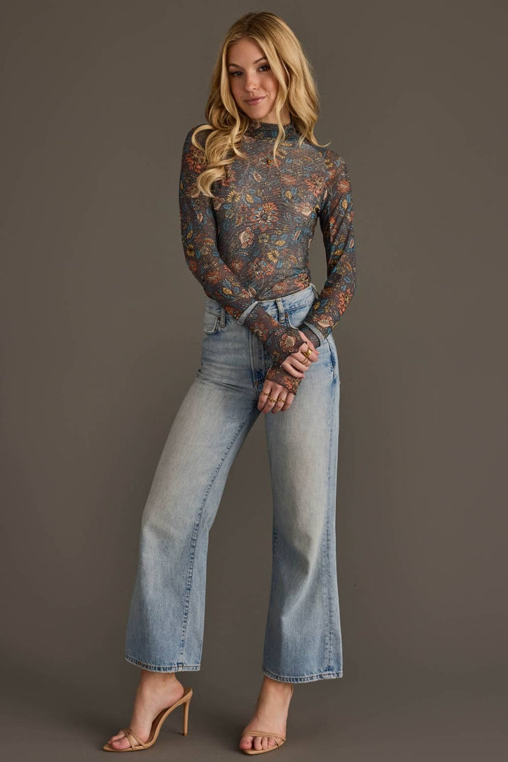 Layer Me Lovely Mesh Top - Gray Floral